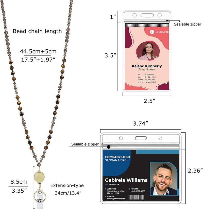 AIDSOTOU Lanyards for ID Badges and Keys,Natural Stone Beaded Teacher Lanyard for Women,Retractable Lanyard with ID Holder Cute Lanyards for Teachers (Brown) - Image 4
